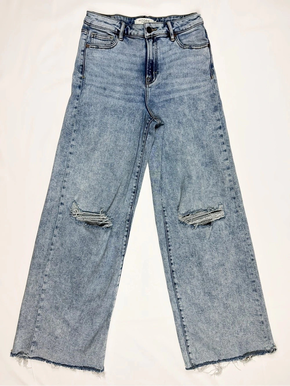 Hidden Jeans 27 High Rise Wide Leg Distressed Raw Hem Light Wash Denim Y2K